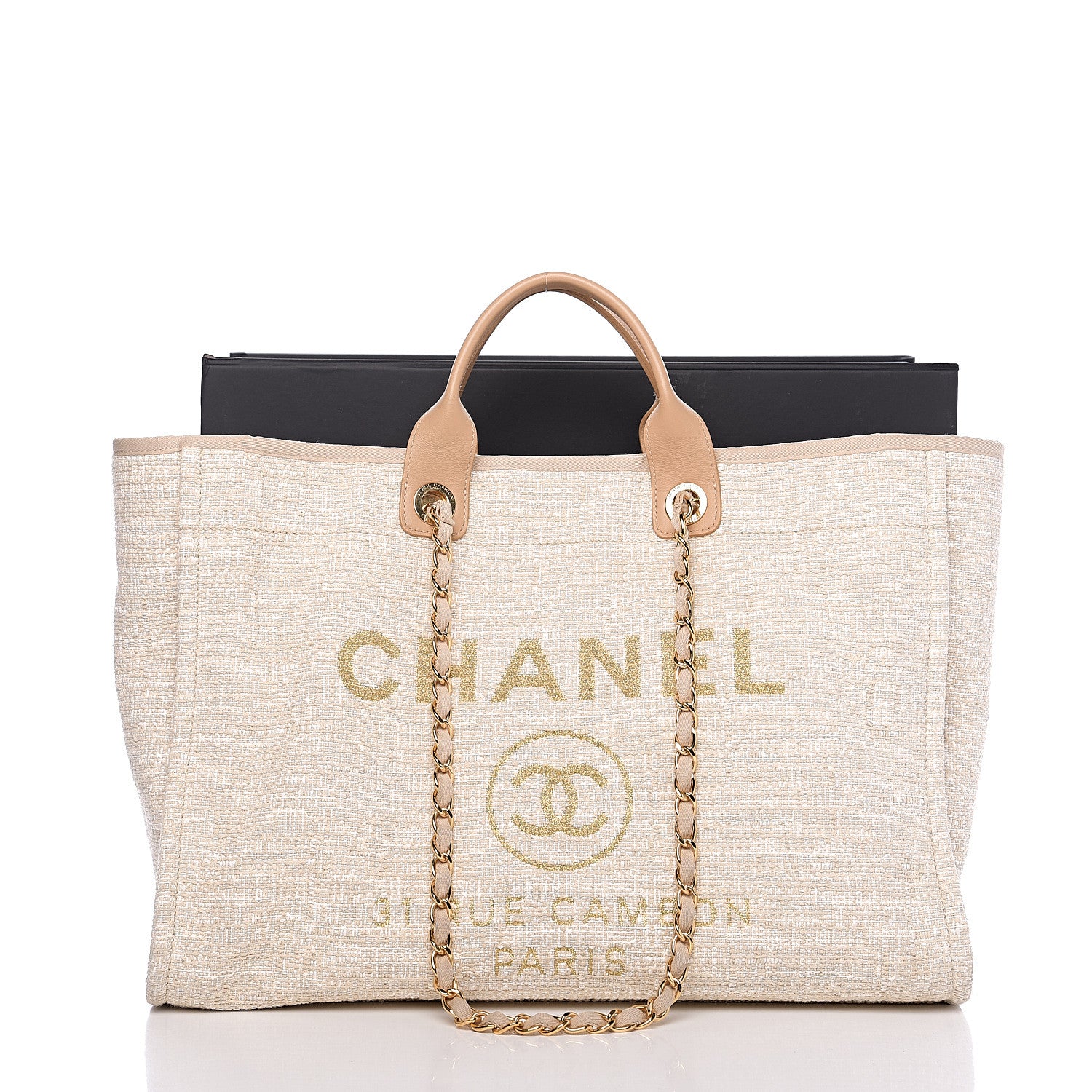 Chanel Lurex Boucle Large Deauville Tote Light Beige 10 of 10