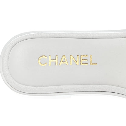 Chanel Shiny Goatskin Quilted CC Mules Sandals 37.5 White 6 of 9