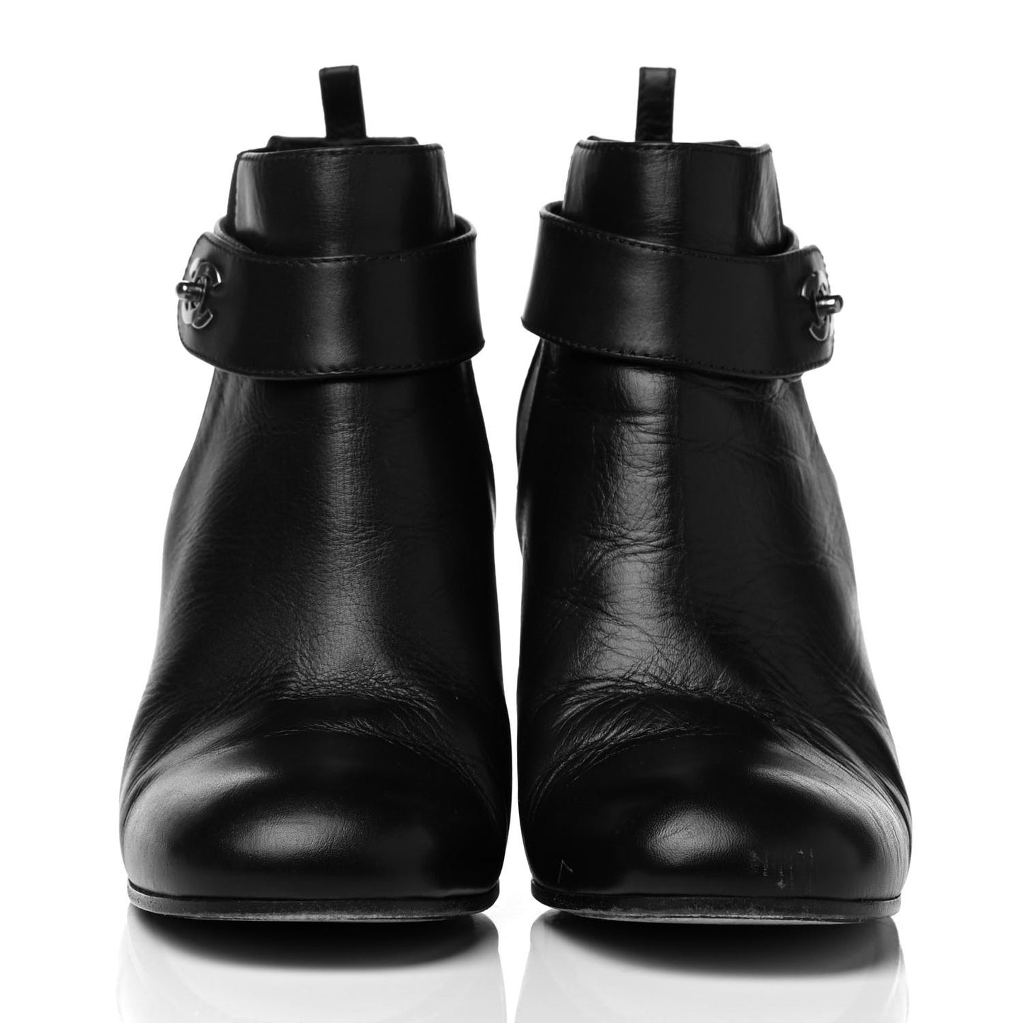 Calfskin CC Turnlock Ankle Boots 40 Brown