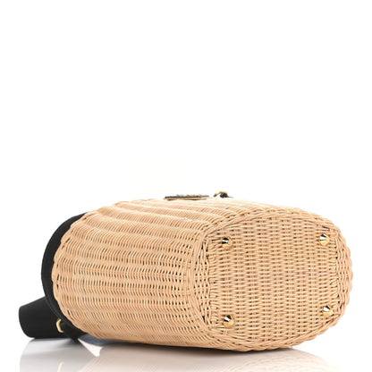 Prada Wicker Canvas Shoulder Bag Naturale Black 3 of 8