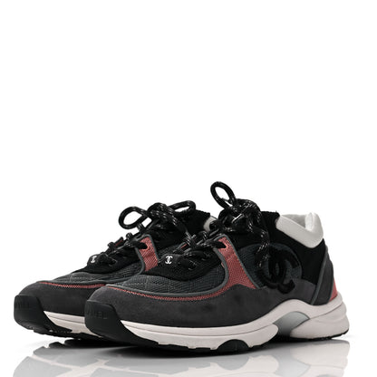 Chanel Nylon Calfskin Suede Womens CC Sneakers 39 Grey Pink 3 of 6