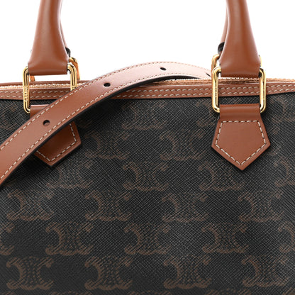Celine Triomphe Canvas Calfskin Small Boston Bag Tan 7 of 9