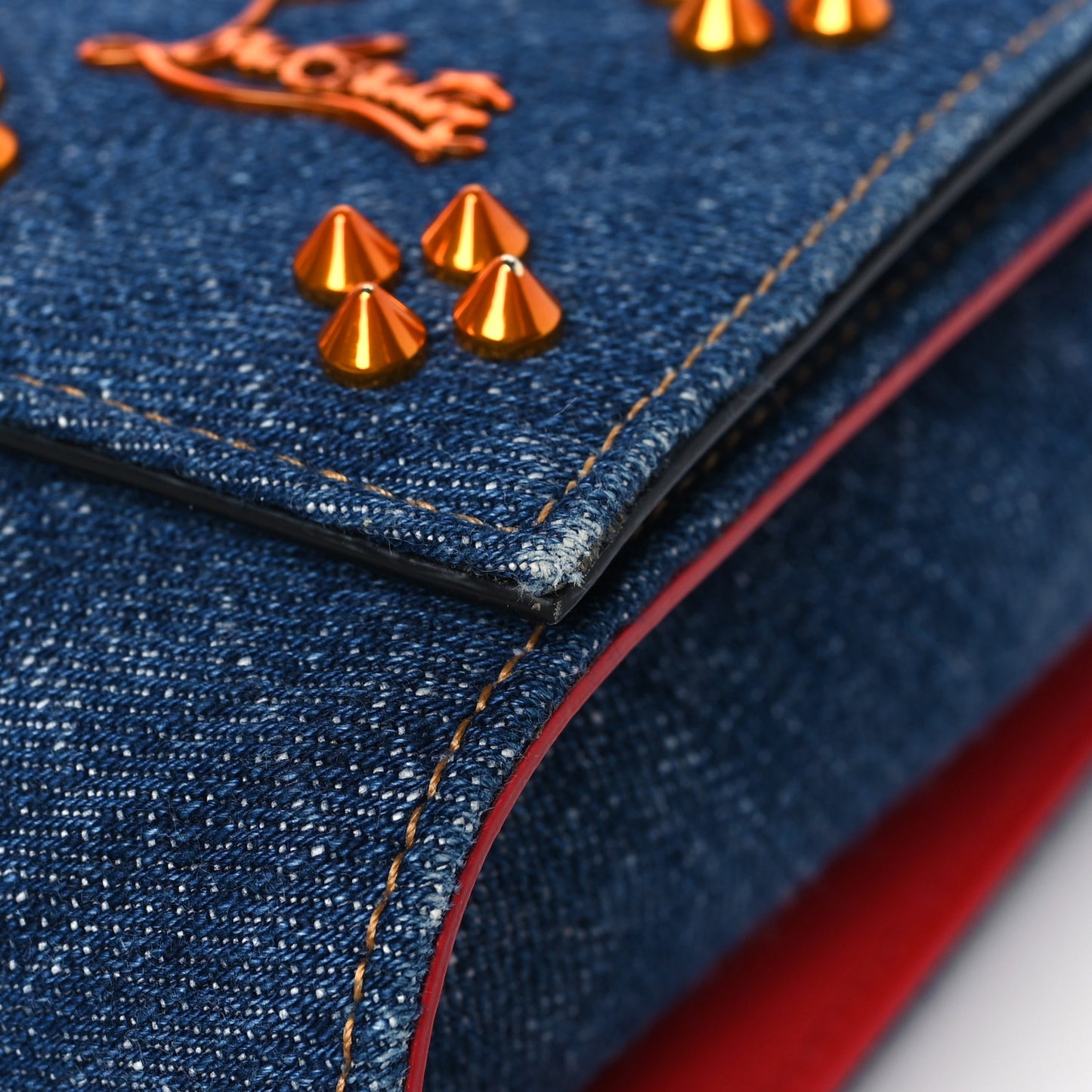 Denim Calfskin Patent Spikes Loubinthesky Paloma Clutch Blue