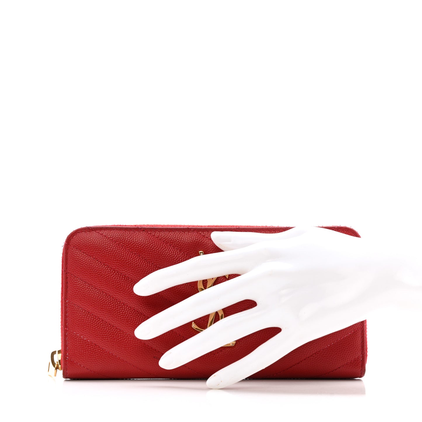Grain De Poudre Matelasse Chevron Monogram Zip Around Wallet Red