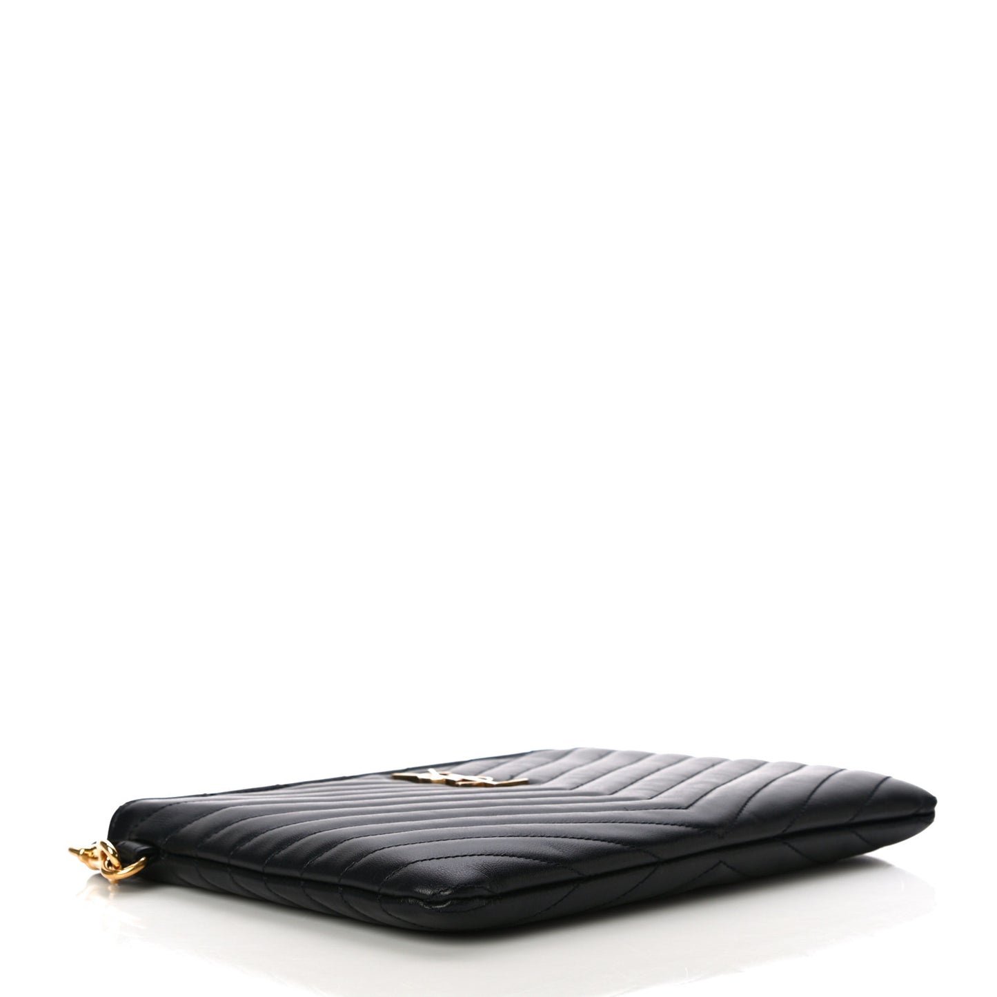 Calfskin Matelasse Chevron Monogram A5 Wristlet Black