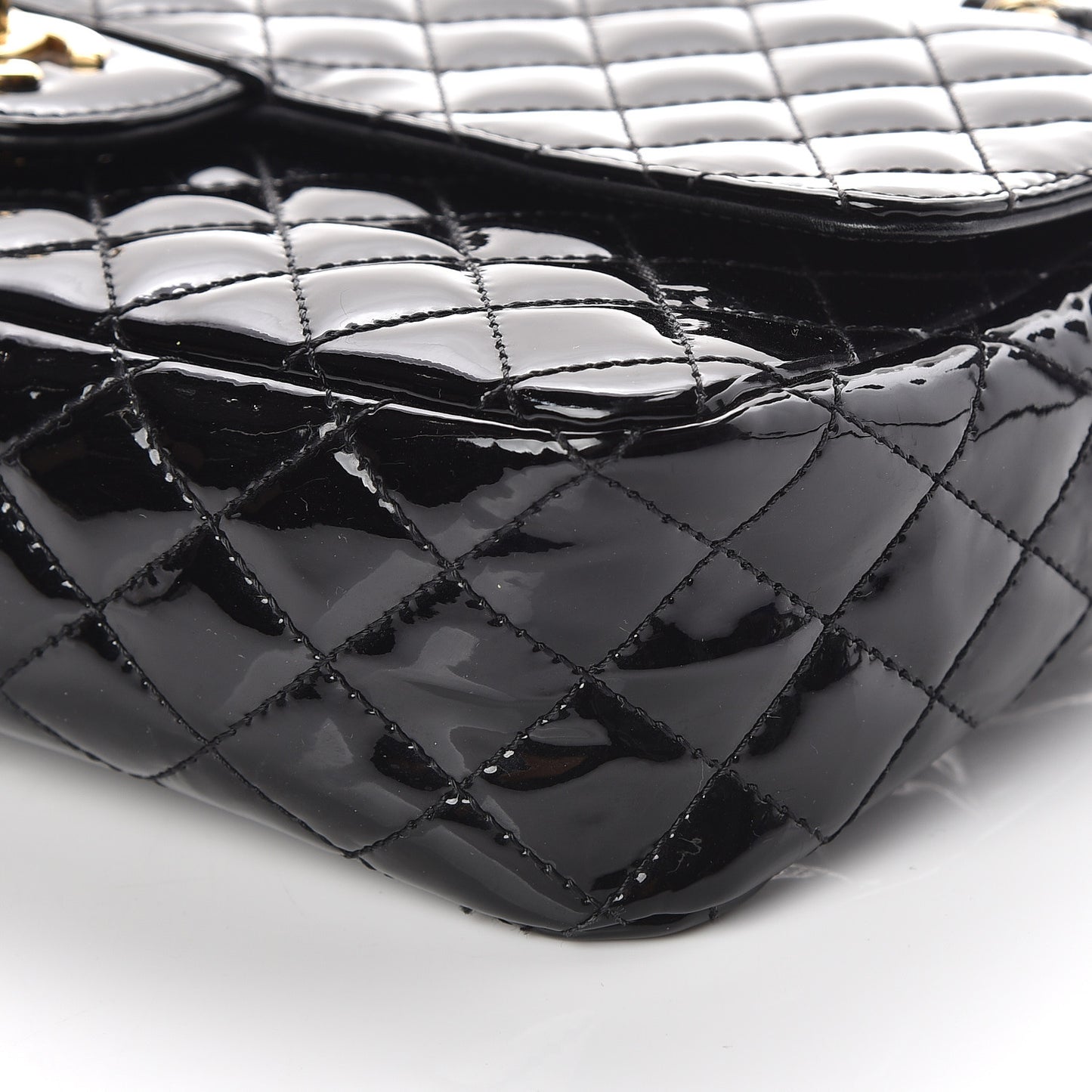 Patent Calfskin Quilted Valentine Charms Medium Single Flap Black