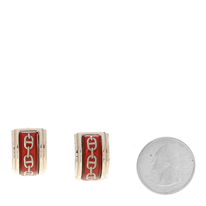 Hermes Enamel Printed Chaine d'Ancre Clip On Earrings Silver 2 of 5