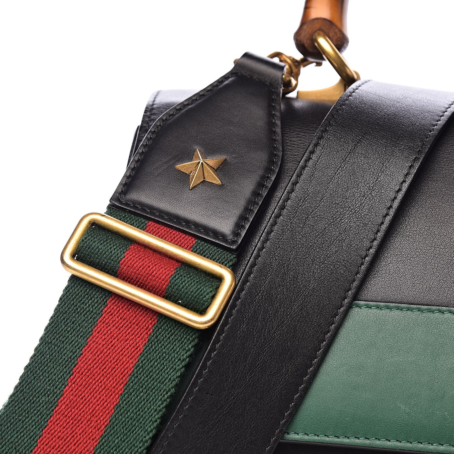 Calfskin Bamboo Web Large Dionysus Top Handle Bag Black Bright Evergreen Hibiscus Red