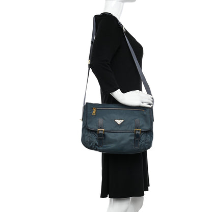 Prada Tessuto Nylon Saffiano Vela Messenger Bag Navy 2 of 11