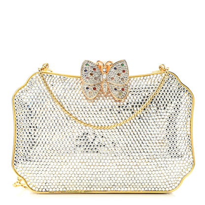 Judith Leiber Swarovski Crystal Butterfly Minaudiere Clutch Silver Gold 1 of 12