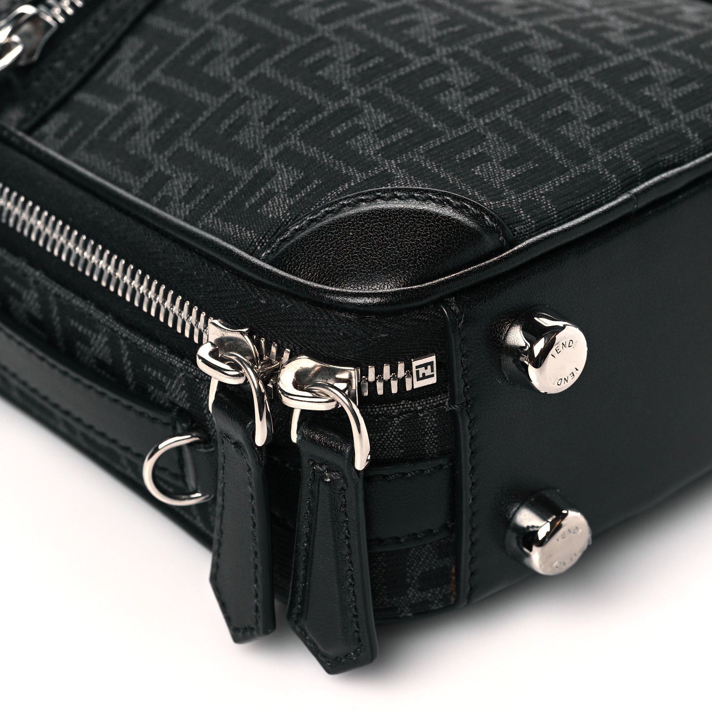 Recycled Fabric Jacquard Vitello Astro Micro FF Mini Trolley Bag Asfalto Black