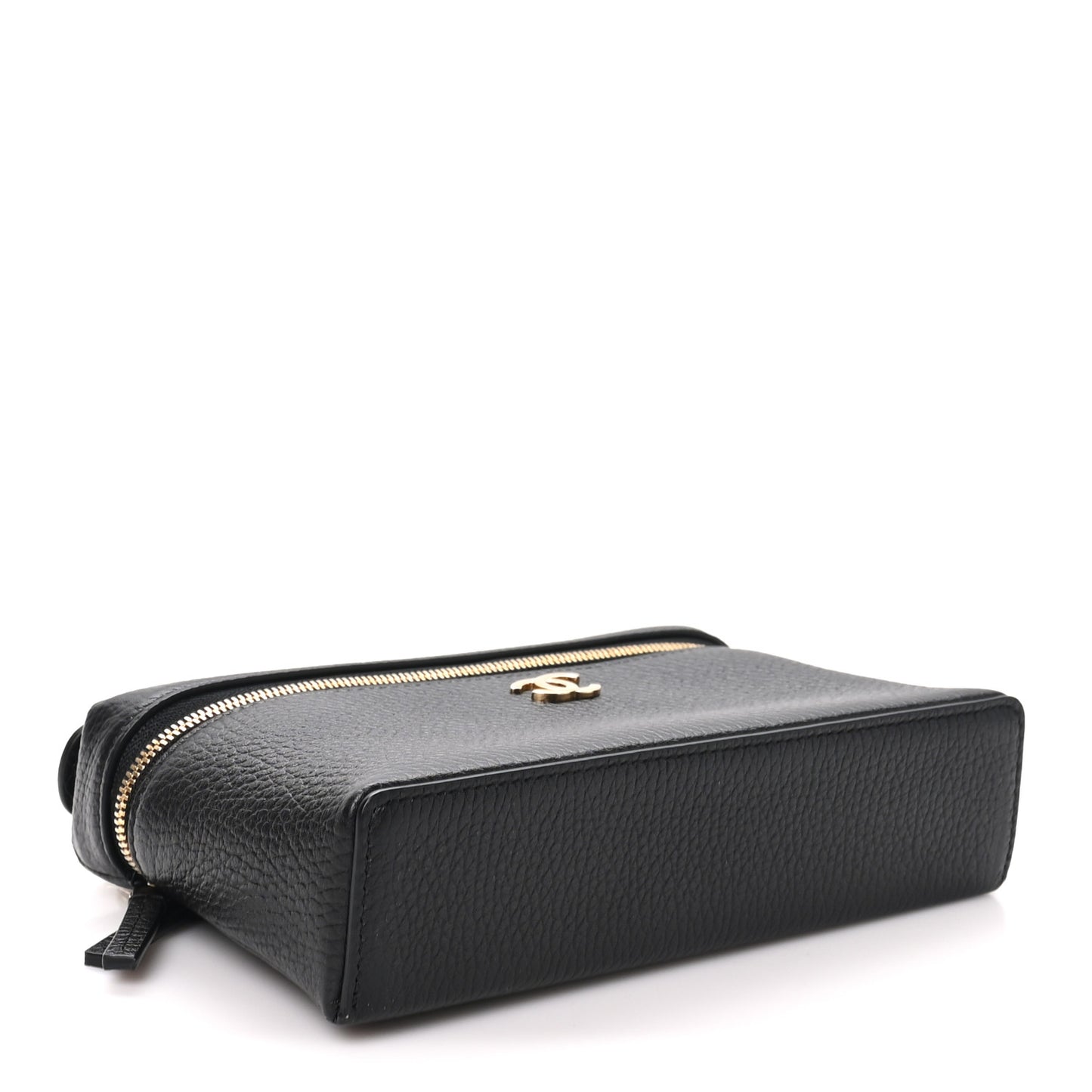 Grained Calfskin Top Handle Slim Vanity Case With Chain Black