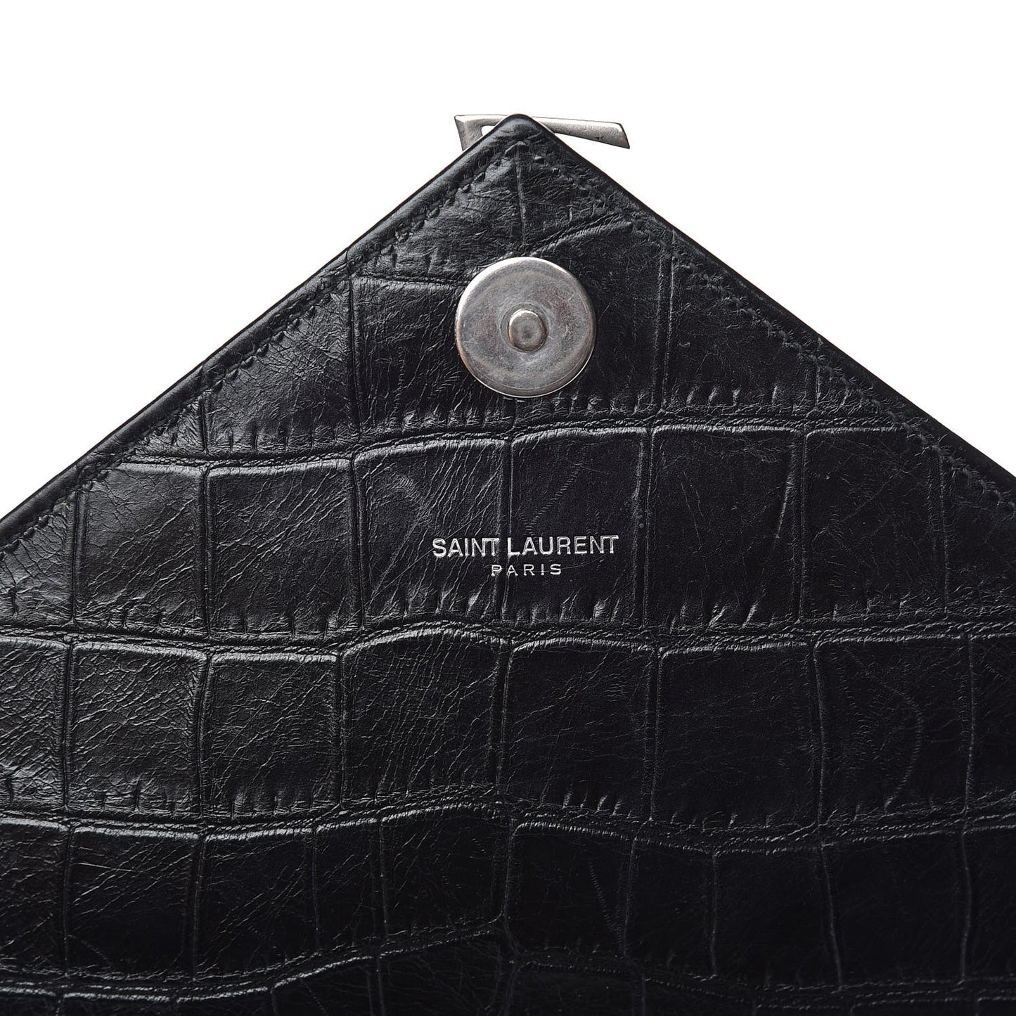 Calfskin Crocodile Embossed Monogram Large Satchel Black