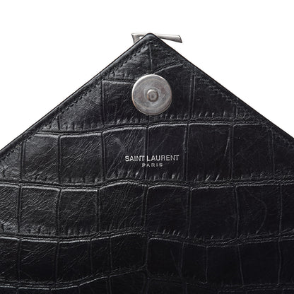 Saint Laurent Calfskin Crocodile Embossed Monogram Large Satchel Black 8 of 10