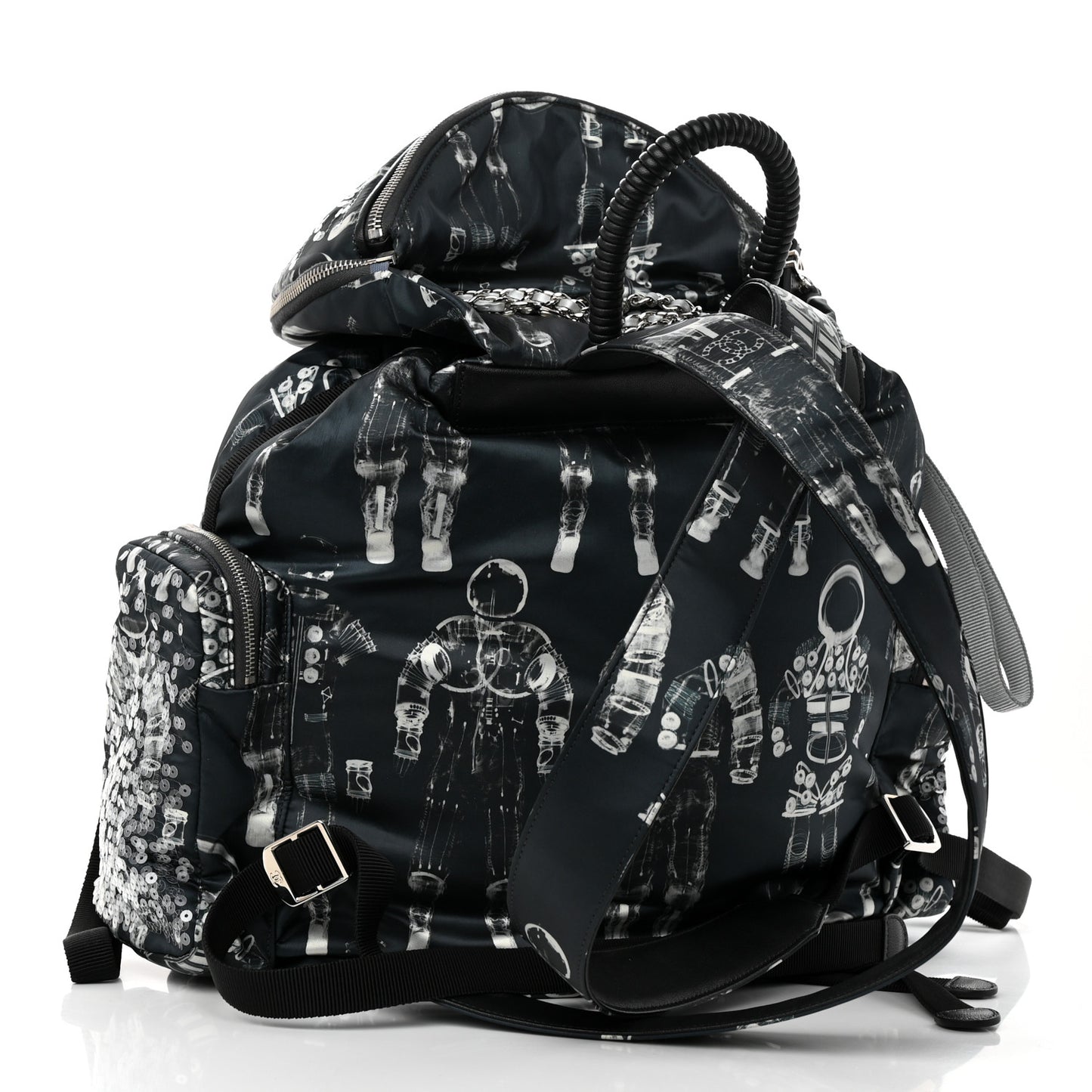 Sequin Nylon Lambskin Astronaut Essentials Backpack Black White