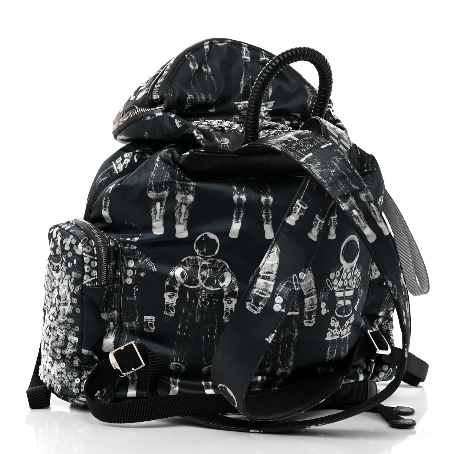Chanel Sequin Nylon Lambskin Astronaut Essentials Backpack Black White 4 of 13
