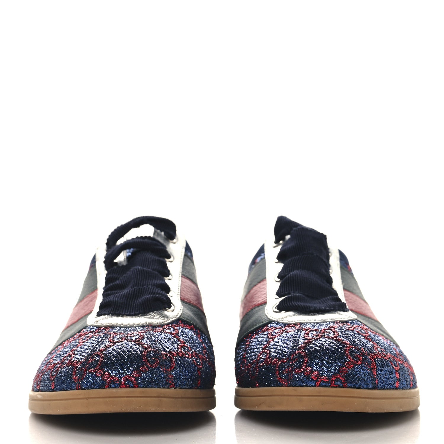 Gucci Lurex Calfskin Web GG Monogram Womens Falacer Sneakers 37 Iridescent Blue Iridescent Red Silver 3 of 9
