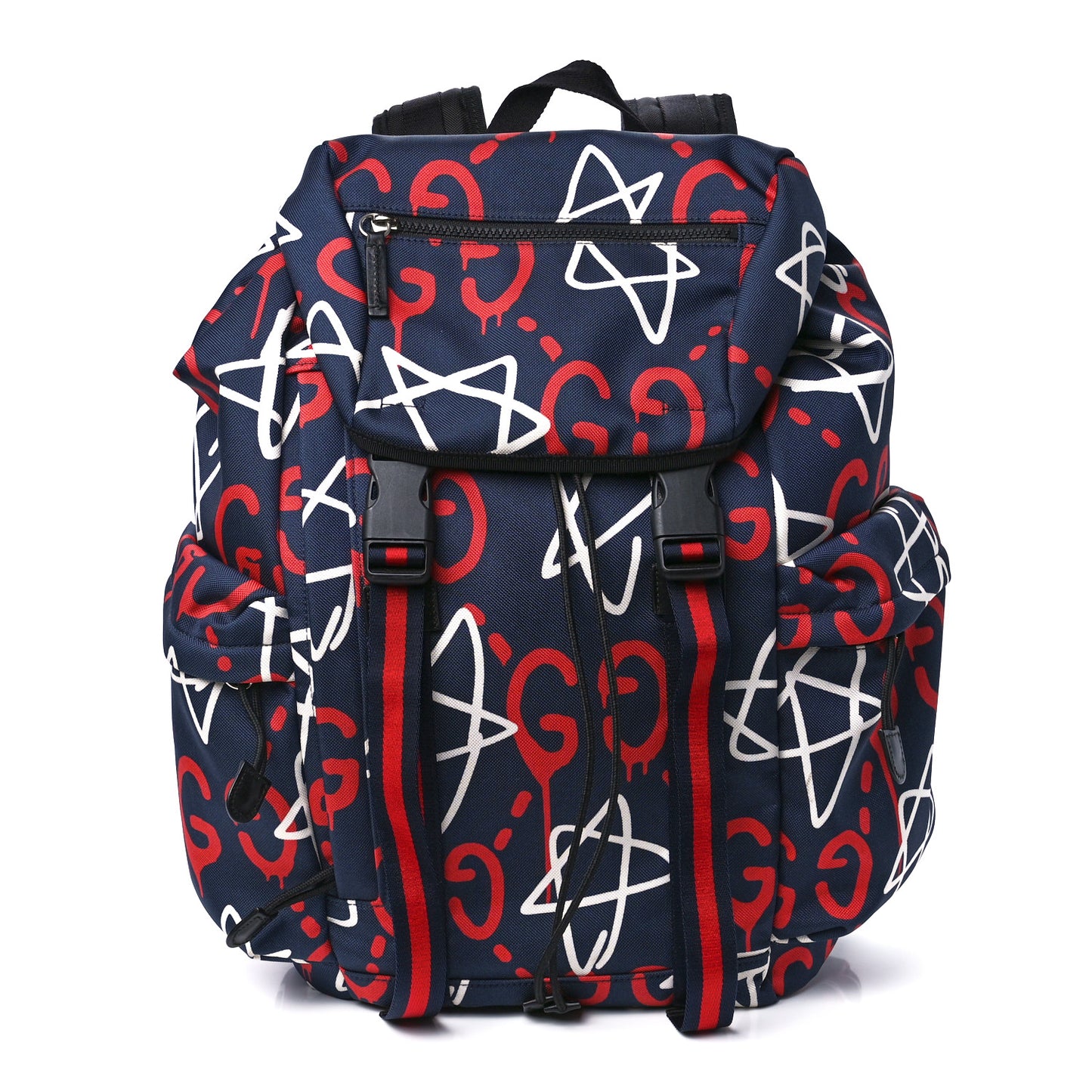 Techno Canvas GucciGhost Double Buckle Backpack Blue Agata Hibiscus Red