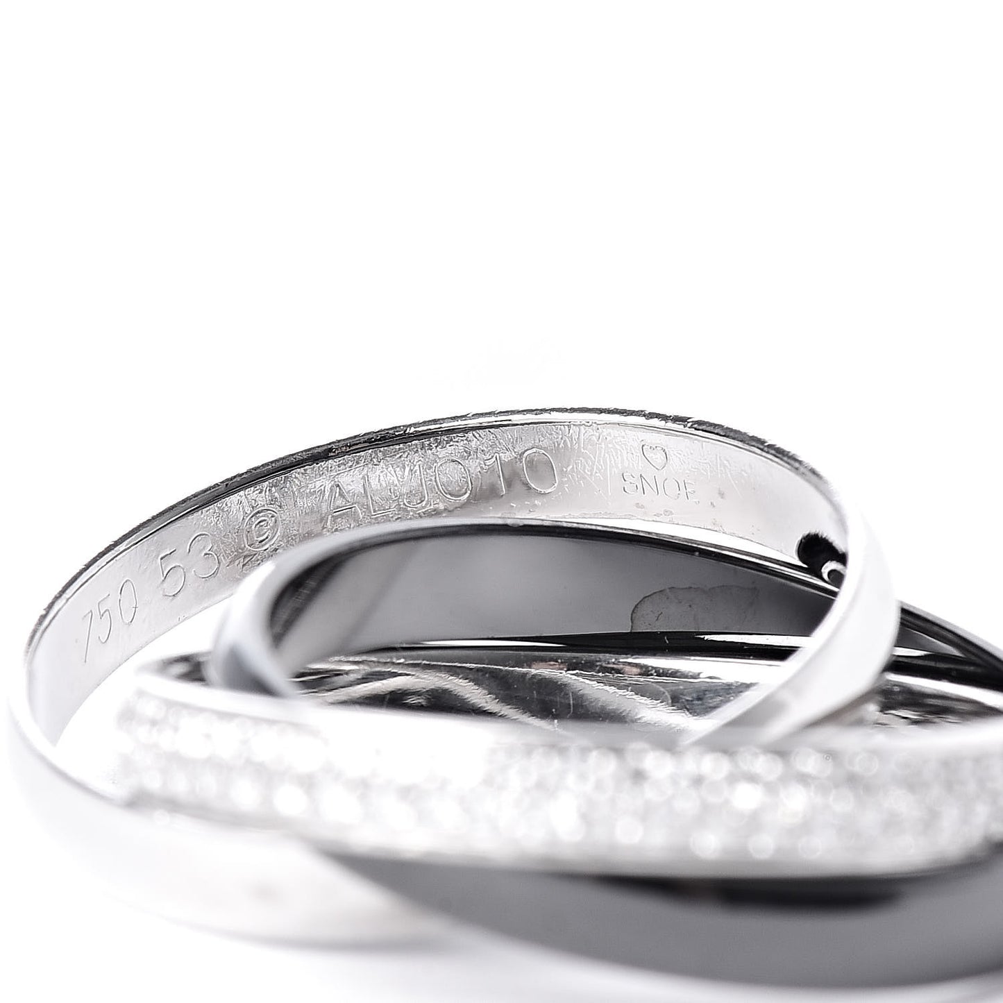 18K White Gold Platinum Diamond Ceramic Small Trinity Ring 53 6.25