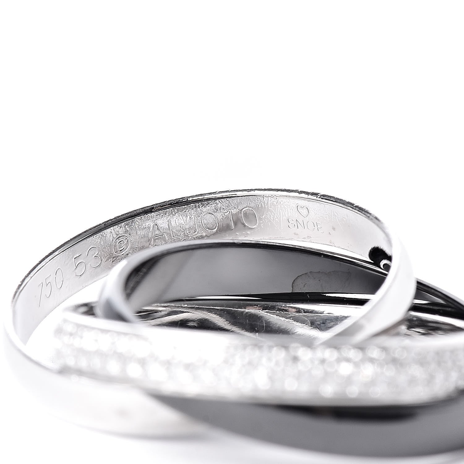 Cartier 18K White Gold Platinum Diamond Ceramic Small Trinity Ring 53 6.25 4 of 5