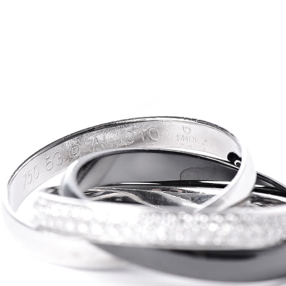 Cartier 18K White Gold Platinum Diamond Ceramic Small Trinity Ring 53 6.25 4 of 5