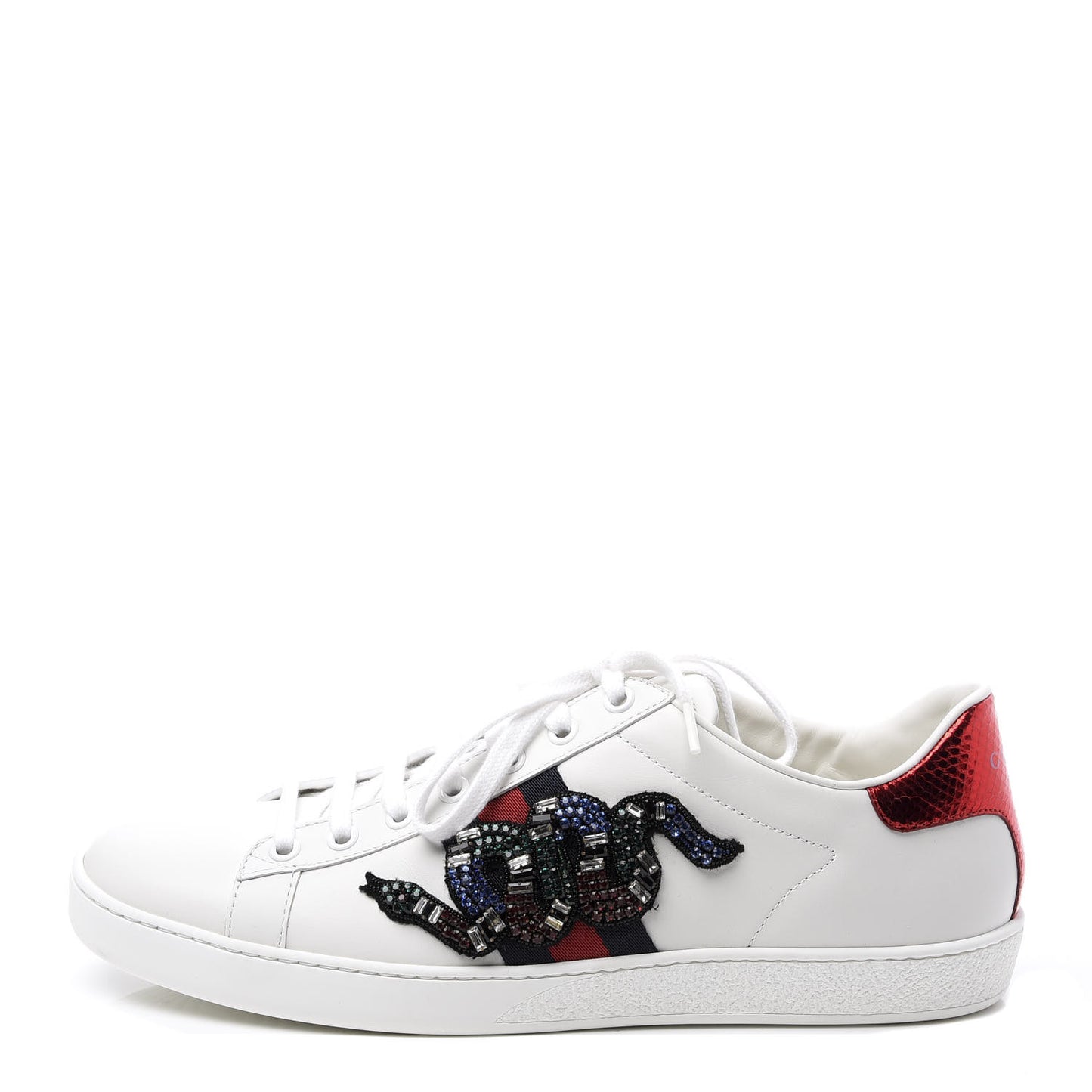 Calfskin Ayers Crystal Web Kingsnake Embroidered Womens Ace Sneakers 40 White