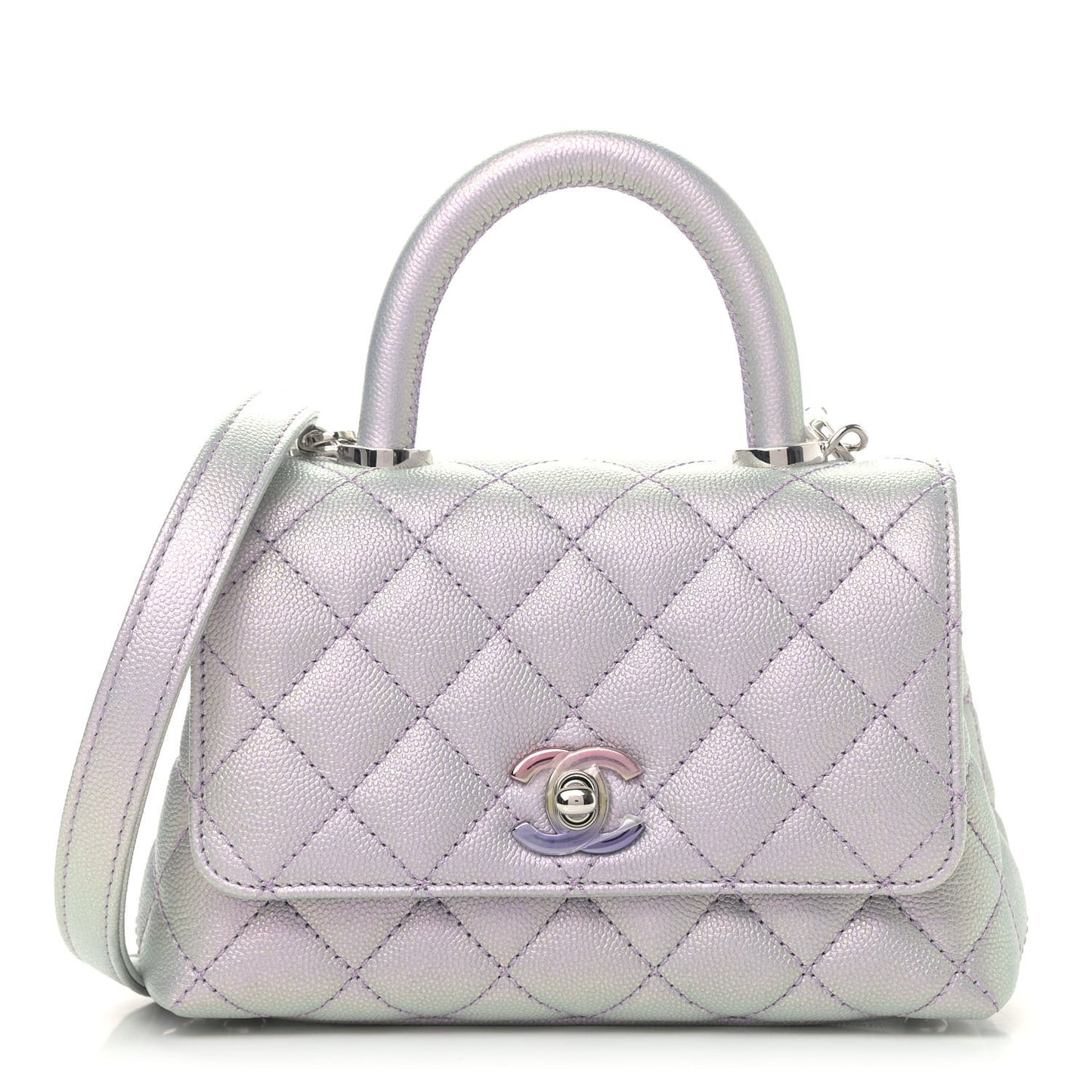 Iridescent Caviar Quilted Extra Mini Coco Handle Flap Purple