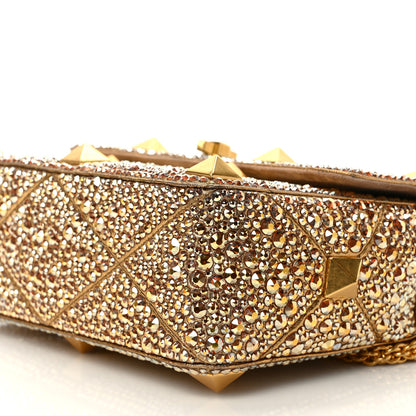 Valentino Garavani Crystal Suede Medium Roman Stud Shoulder Bag Antique Brass 8 of 10