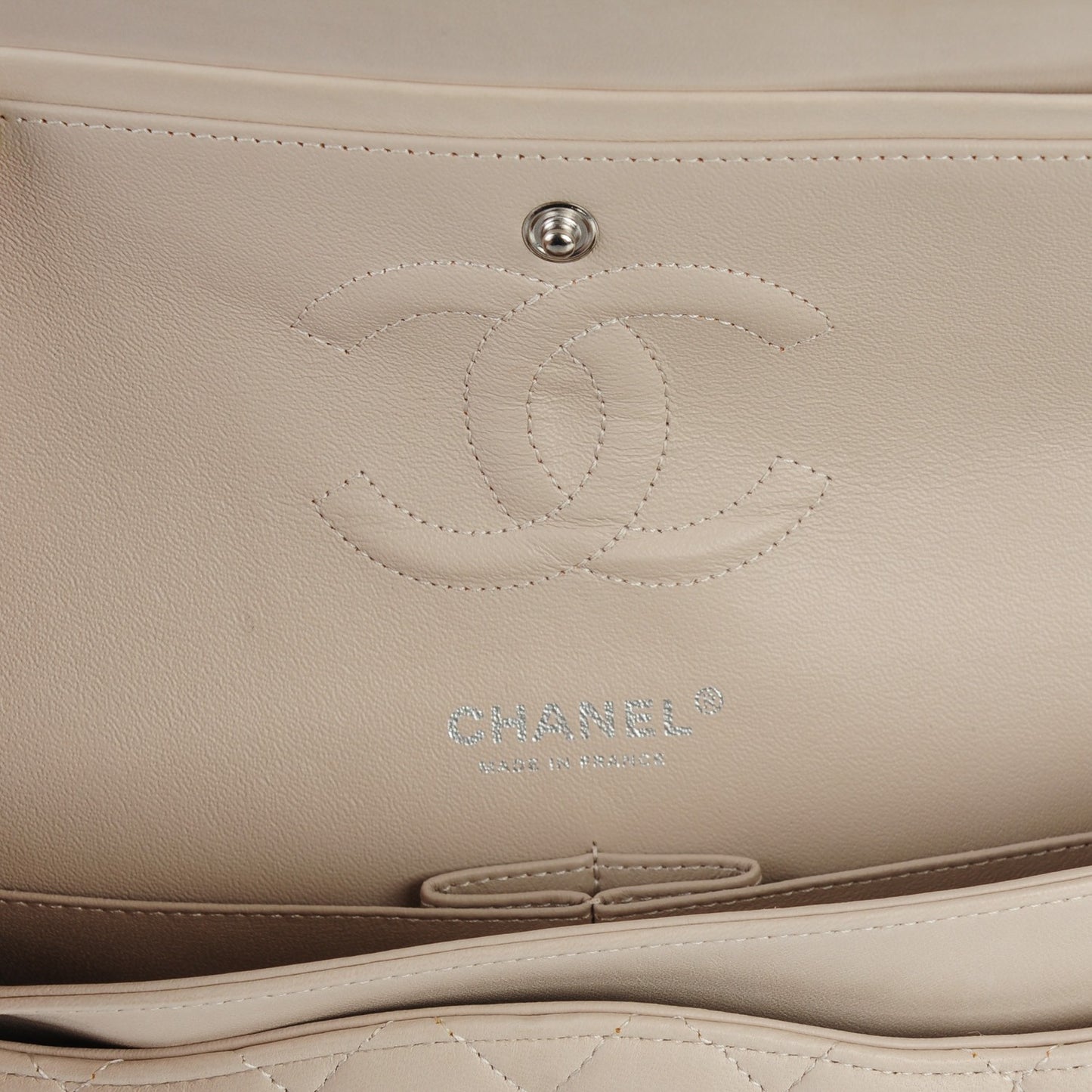 Lambskin Quilted Medium Double Flap Light Beige