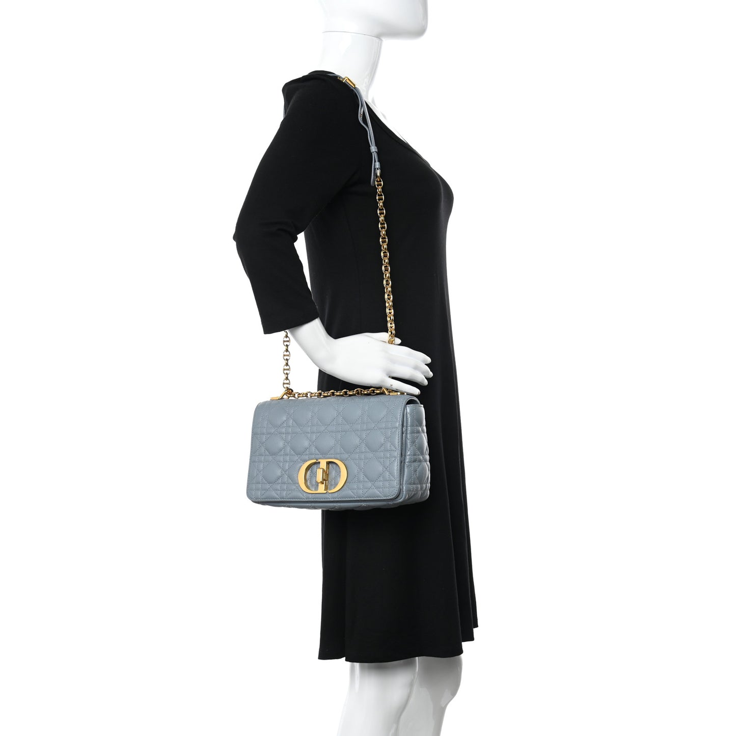 Calfskin Cannage Medium Caro Bag Ethereal Grey
