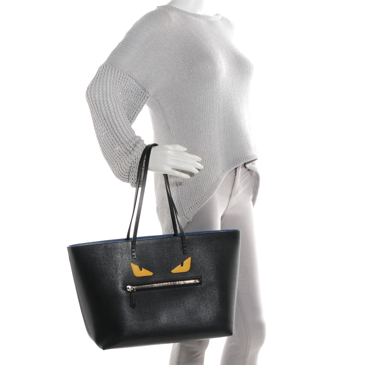 Vitello Elite Cuoio Monster Buggies Medium Roll Tote Black Multicolor Blue Cobalto