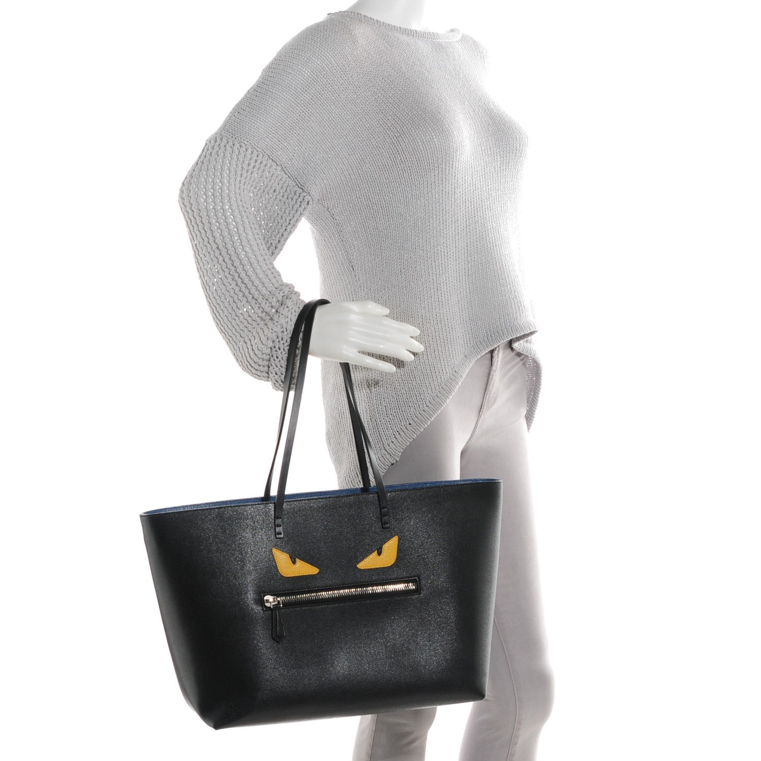 Fendi Vitello Elite Cuoio Monster Buggies Medium Roll Tote Black Multicolor Blue Cobalto 2 of 9