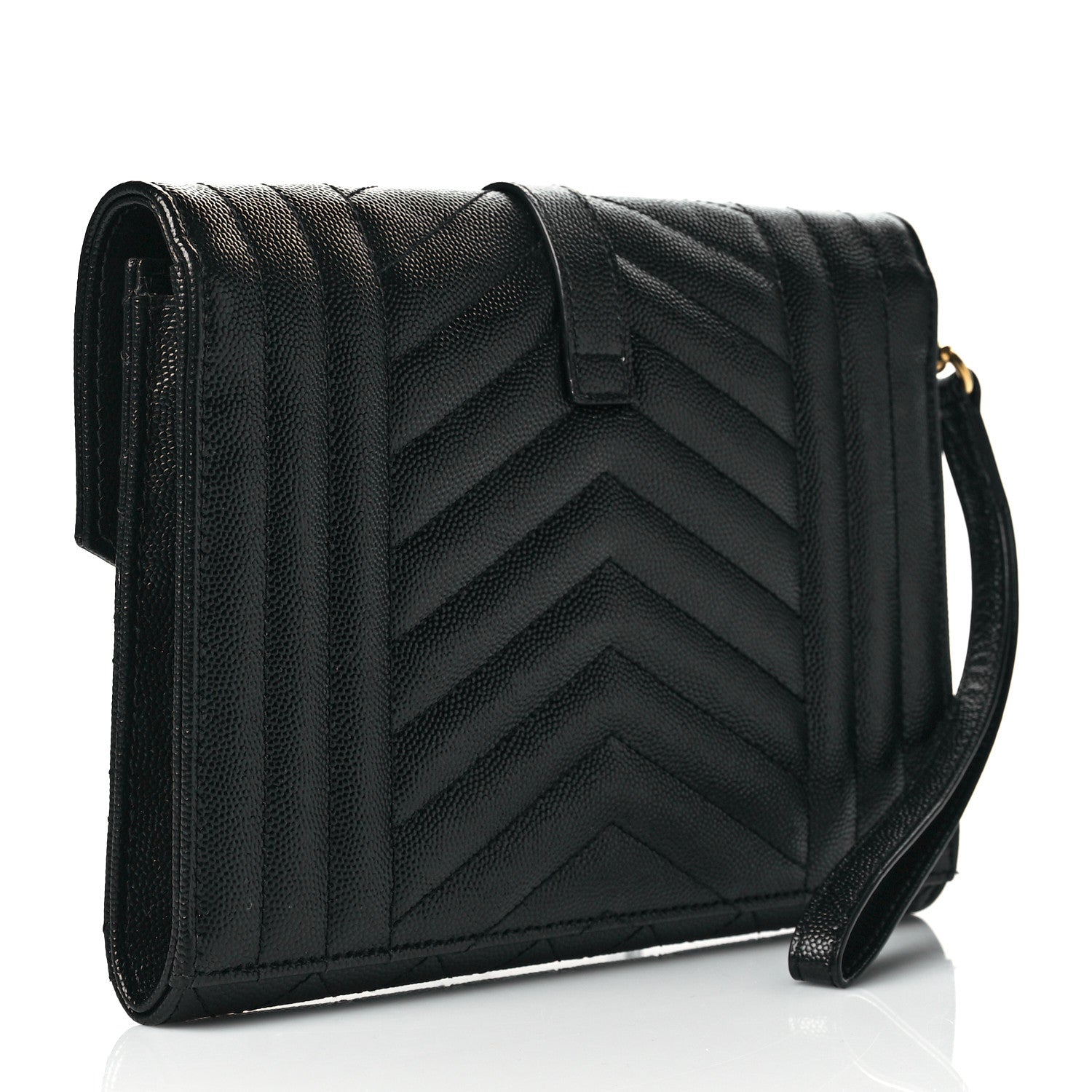 Saint Laurent Grain De Poudre Textured Mixed Matelasse Triquilt Monogram Clutch Black 3 of 11