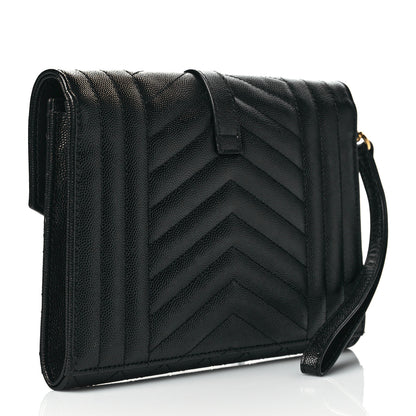 Saint Laurent Grain De Poudre Textured Mixed Matelasse Triquilt Monogram Clutch Black 3 of 11