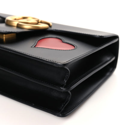 Gucci Knight Calfskin Malaga Kid Heart Medium GG Marmont Chain Handle Bag Black Hibiscus Red Multicolor 6 of 9