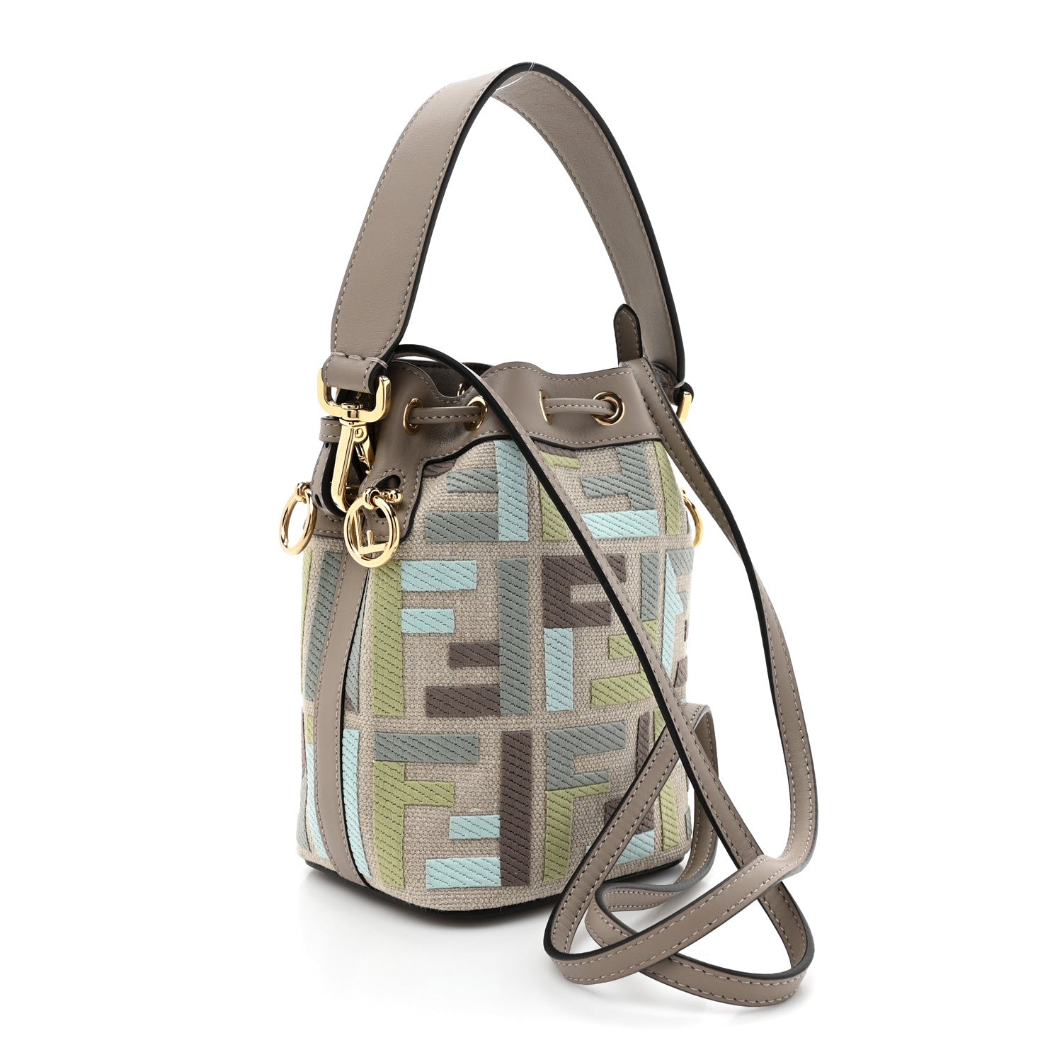 Fendi Canvas Calfskin FF Multicolor Mini Mon Tresor Bucket Bag Matcha Milk Dove 3 of 10