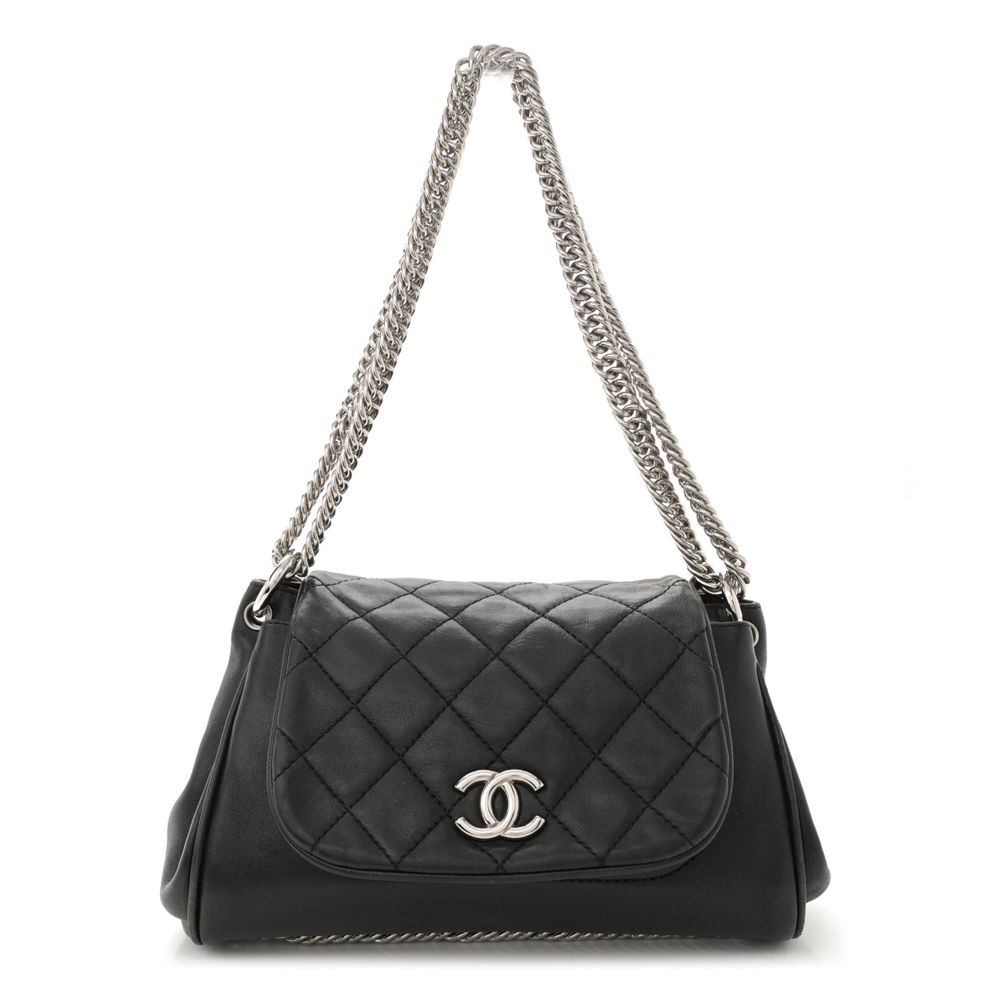 Washed Lambskin Quilted Bijoux Chain Accordion Flap Black