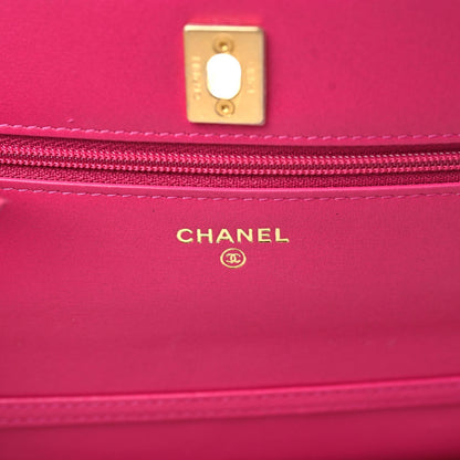 Chanel Lambskin Quilted CC Pearl Crush Wallet on Chain WOC Dark Pink 8 of 10