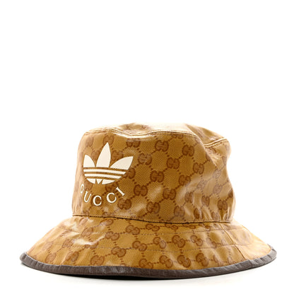 Gucci X ADIDAS Crystal Monogram Textured Dollar Calfskin Trefoil Embroidered Stefanos Bucket Hat 57 Mid Natural New Acero 1 of 9