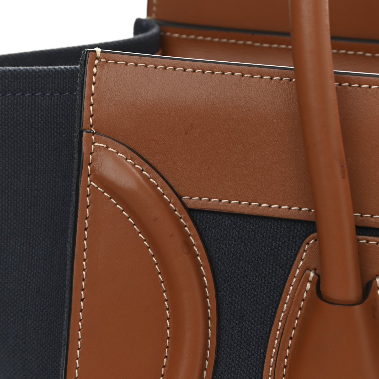 Textile Smooth Calfskin Micro Luggage Navy Tan