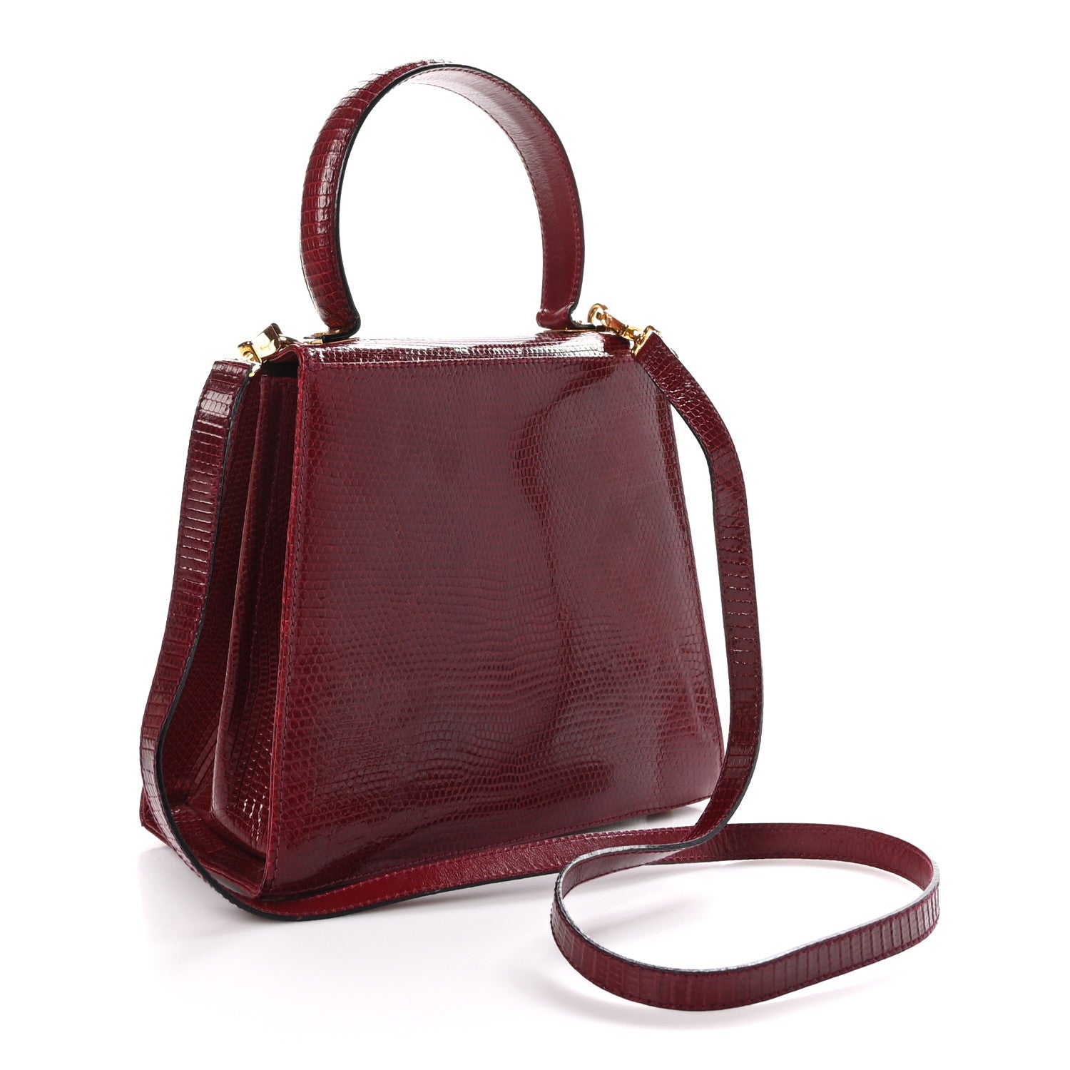 Salvatore Ferragamo Lizard Iconic Small Top Handle Bag Burgundy