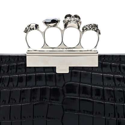 Alexander McQueen Calfskin Crocodile Embossed Knuckle Flat Clutch Black 7 of 7