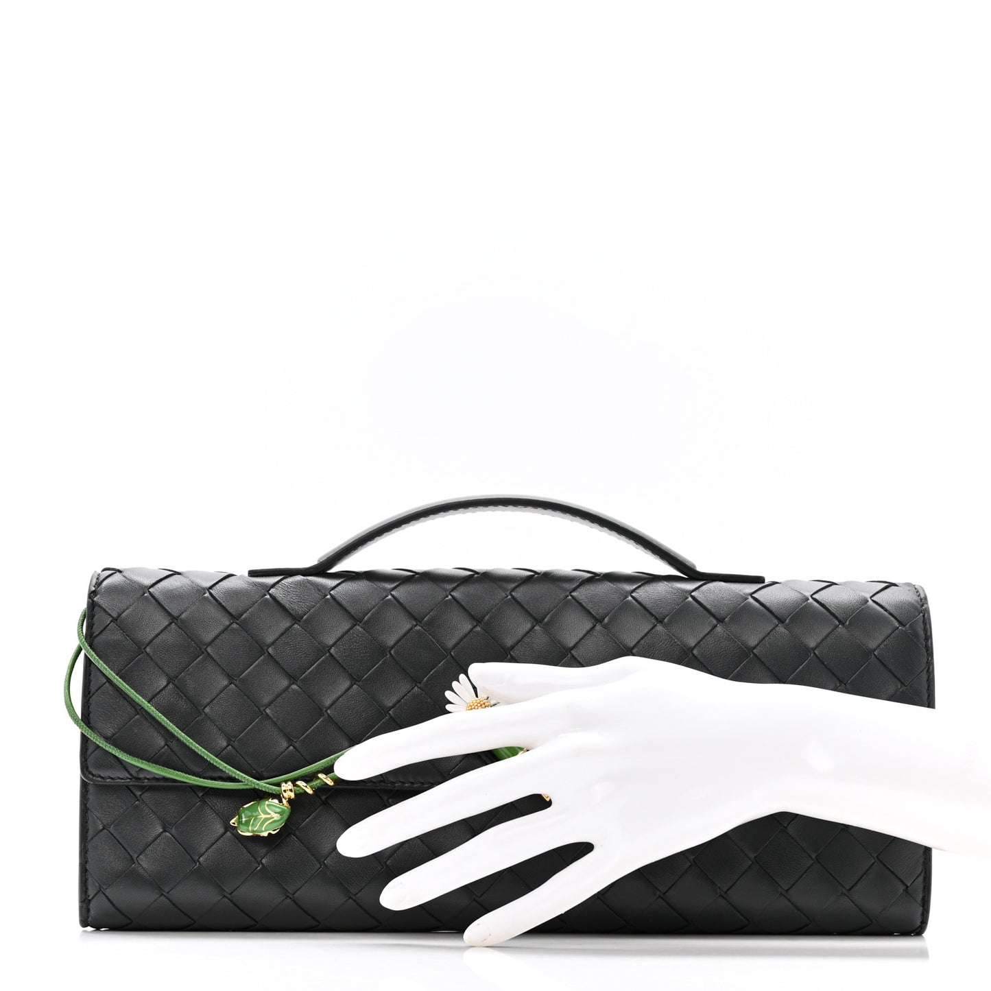 Nappa Intrecciato Enamel Long Andiamo Top Handle Daisy Clutch Ardoise