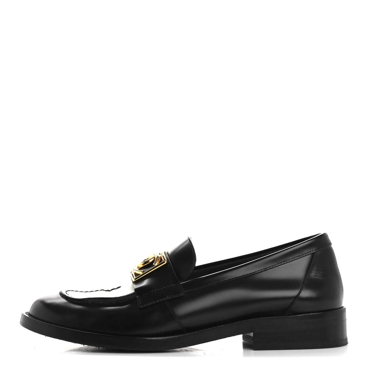 Chanel Shiny Calfskin CC Loafers Black White 39.5 Black White 1 of 9