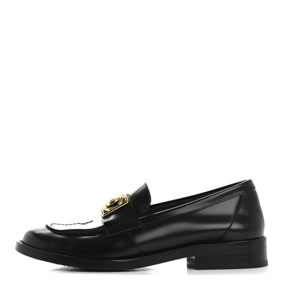 Chanel Shiny Calfskin CC Loafers Black White 39.5 Black White 1 of 9