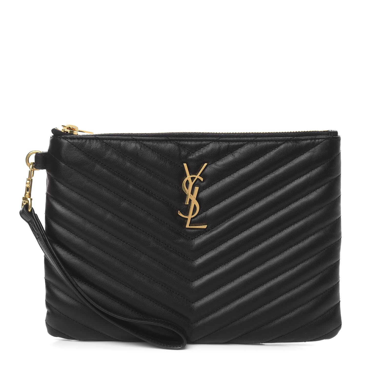 Saint Laurent Calfskin Matelasse Chevron Monogram A5 Wristlet Black 1 of 12