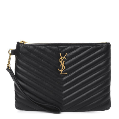Saint Laurent Calfskin Matelasse Chevron Monogram A5 Wristlet Black 1 of 12