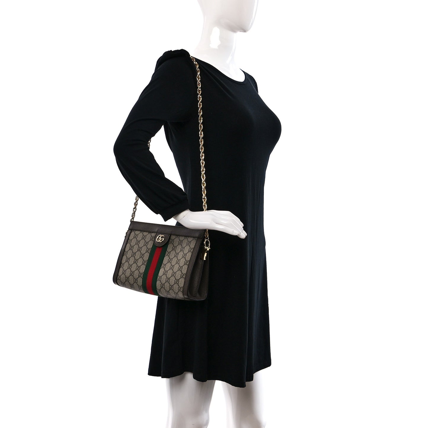 GG Supreme Monogram Web Small Ophidia Chain Shoulder Bag Brown