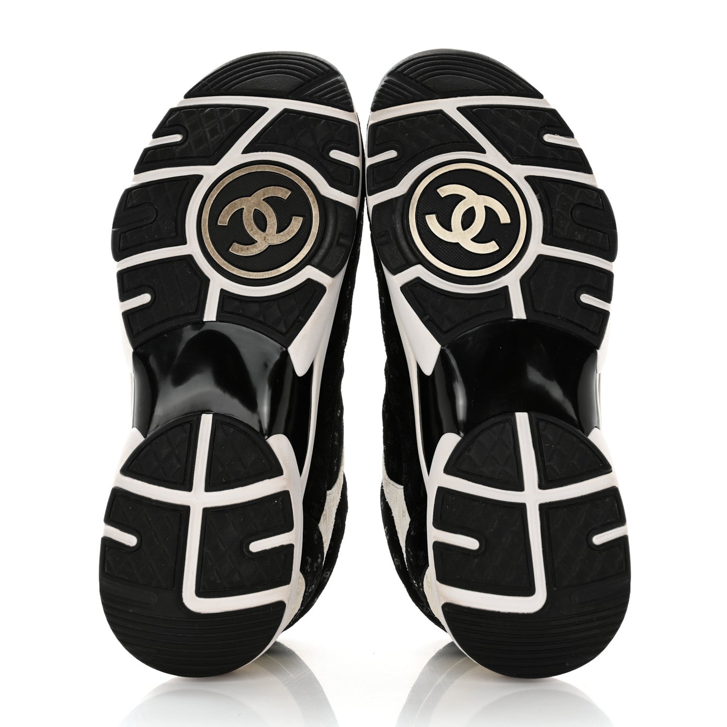 Nylon Suede Calfskin Printed CC Sneakers 38.5 White Black
