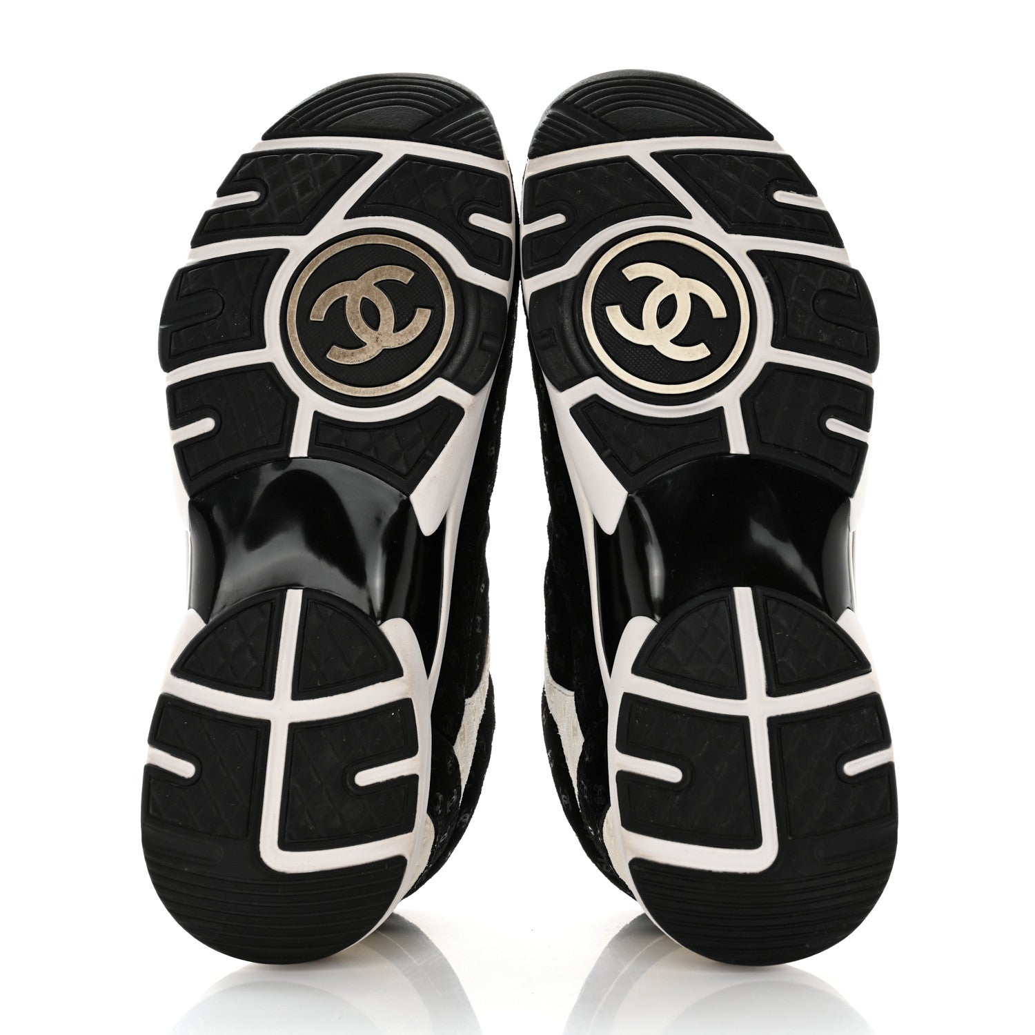 Chanel Nylon Suede Calfskin Printed CC Sneakers 38.5 White Black 5 of 9